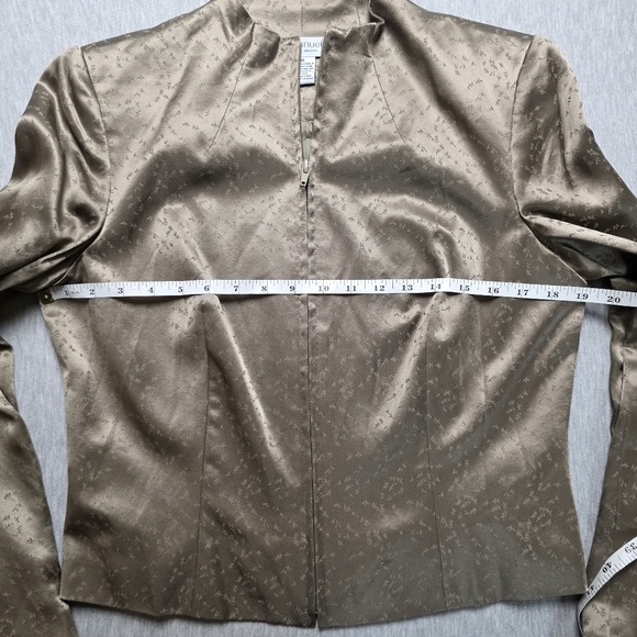 Emanuel Ungaro Bronze Satin Top Zipper Blazer Size 12 100% Silk - Picture 3 of 5